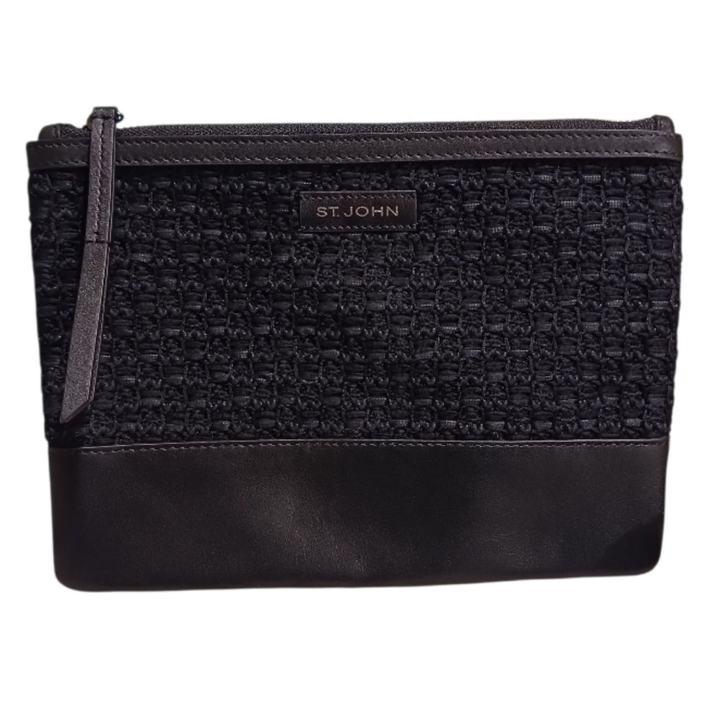 St. John Knits Wool Blend Leather Trim Clutch Flat Bag - Picture 2 of 8